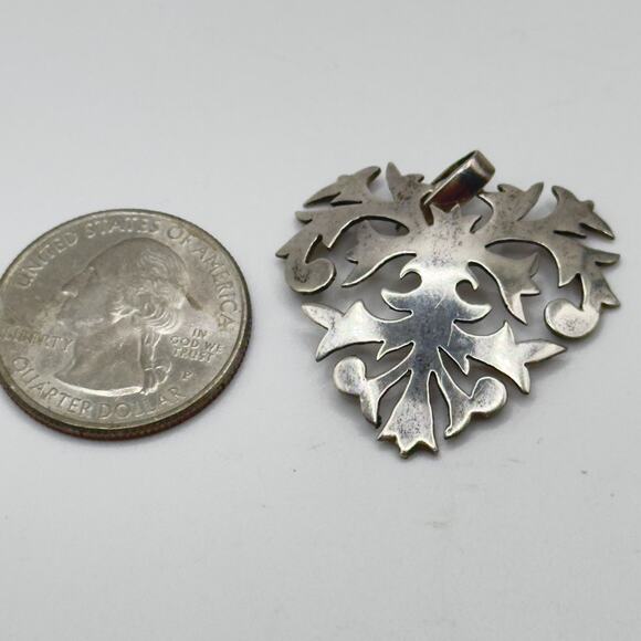 Vintage Cut Out Heart Pendant & Earrings Set Ster. Silver 925 Signed J. Rogers - Picture 12 of 13